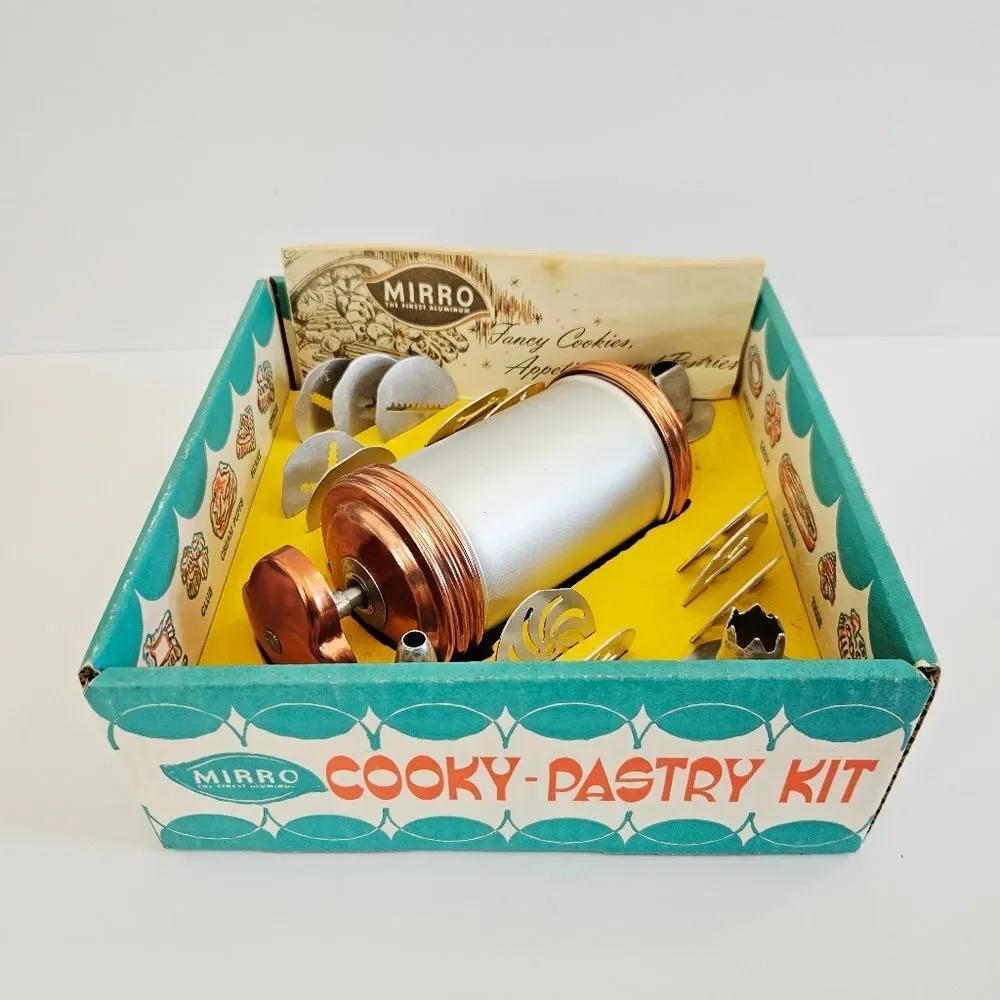 Vintage '70s Mirro Complete Aluminum Cookie-Pastry Press 16 Piece Kit - In Box